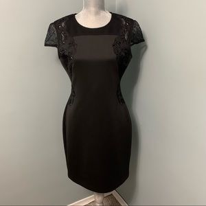 GUESS women’s size large black bodycon Dress with cutouts & mesh wedding guest